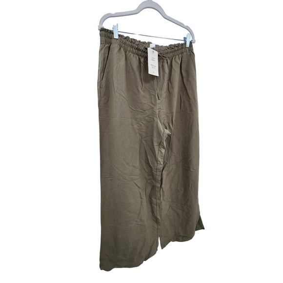 New NWT Wide Leg Linen Blend Pants Green Army Size Large‎ - Picture 3 of 10